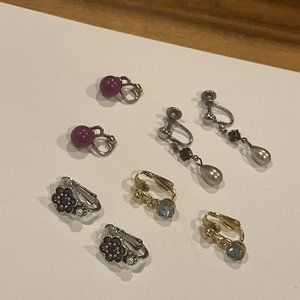 Lot Of 4 Small Clip On Screw On Earrings Vintage - Modern